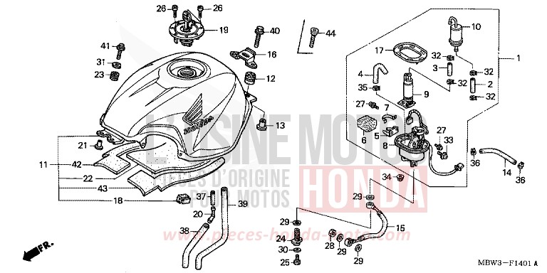 KRAFTSTOFFTANK (2) von CBR600F Special Edition WINNING RED (R258) von 2001